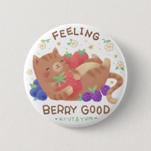 Feeling Berry Good: Cute Cat with Berries 缶バッジ (正面)