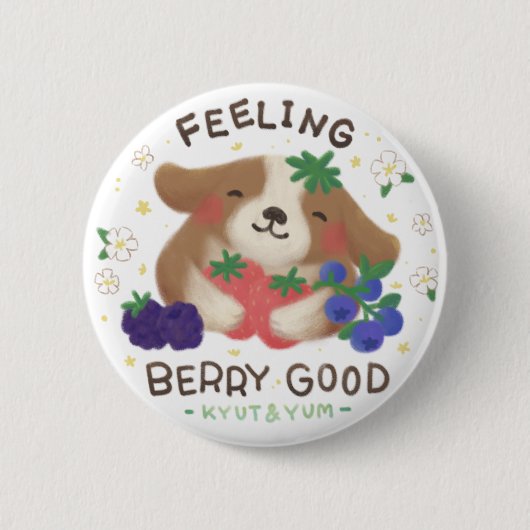 Feeling Berry Good: Cute Dog with Berries 缶バッジ (正面)
