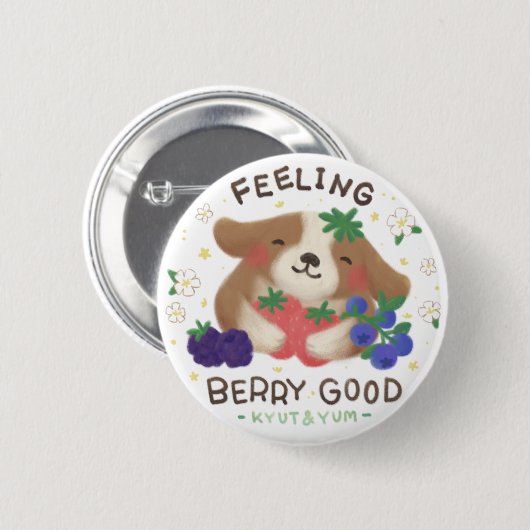 Feeling Berry Good: Cute Dog with Berries 缶バッジ (正面&裏面)