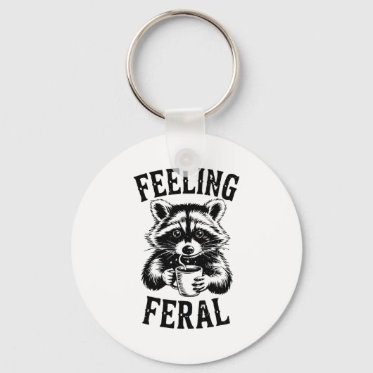 Feeling Feral Raccoon Coffee Cute Funny Trash Pand キーホルダー (正面)