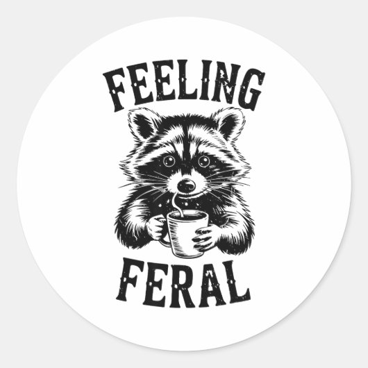 Feeling Feral Raccoon Coffee Cute Funny Trash Pand ラウンドシール (正面)
