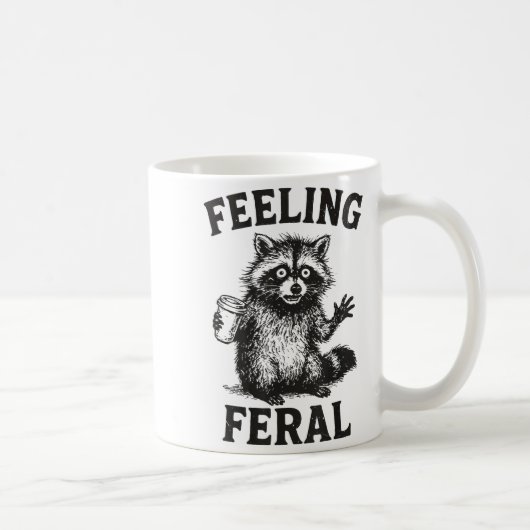 Feeling Feral Raccoon Drink Coffee Funny Trash Pan コーヒーマグカップ (右)