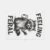 Feeling Feral Raccoon Drink Coffee Funny Trash Pan フリースブランケット (正面(横))