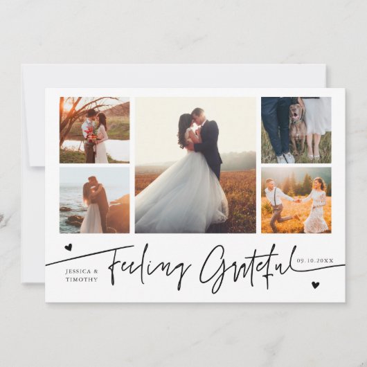 Feeling Grateful White Wedding Multi Photo サンキューカード (正面)