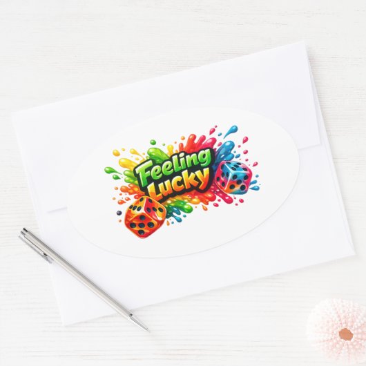 Feeling Lucky Dice Sticker” 楕円形シール (封筒)