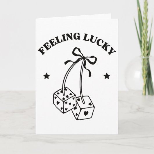 Feeling Lucky Retro Dice Valentine Cute Hearts Rib カード (正面)