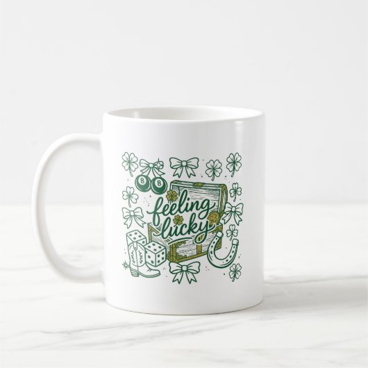 Feeling Lucky St. Patrick's Day Festive Typography コーヒーマグカップ (左)