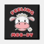Feeling Moo-dy | Cute Cartoon Cow Quote Magnet マグネット (正面)
