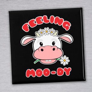 Feeling Moo-dy Cute Cartoon Cow Quote Magnet マグネット