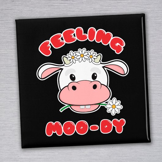 Feeling Moo-dy | Cute Cartoon Cow Quote Magnet マグネット