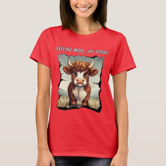 Feeling Moody Today Highland Cow Tシャツ (正面)