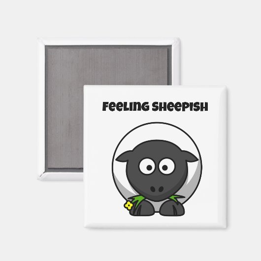 Feeling Sheepish Cute Sheep Cartoon with Funny Pun マグネット (正面/裏面)