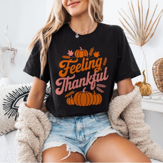 Feeling Thankful Fall Leaves Pumpkins Thanksgiving Tシャツ