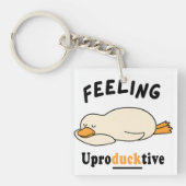 Feeling Unproductive Funny Sleeping Duck Meme キーホルダー (正面)