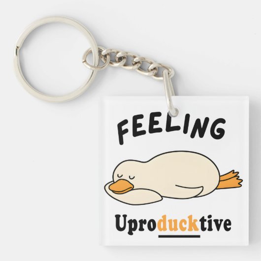 Feeling Unproductive Funny Sleeping Duck Meme キーホルダー (正面)