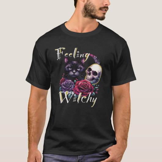 Feeling Witchy Black Cat Classic T-Shirt Tシャツ (正面)