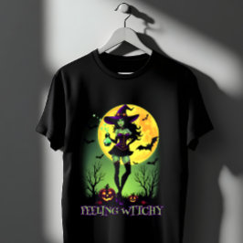 Feeling Witchy Halloween Witch Full Moon Bat Spook Tシャツ