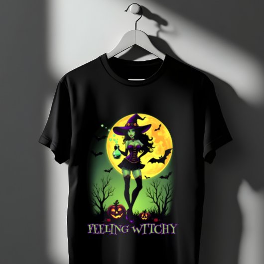 Feeling Witchy Halloween Witch Full Moon Bat Spook Tシャツ