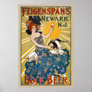 Feigenspan's Bock Beer Vintage Poster 1890s ポスター