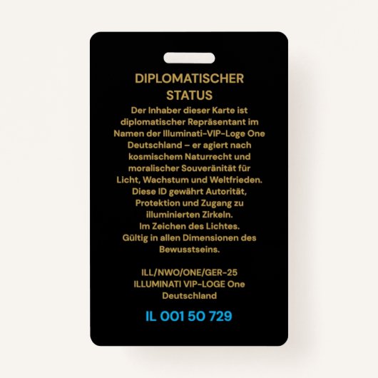 Feiler & Rothschild lluminati Diplomatic Identity バッジ (裏面)