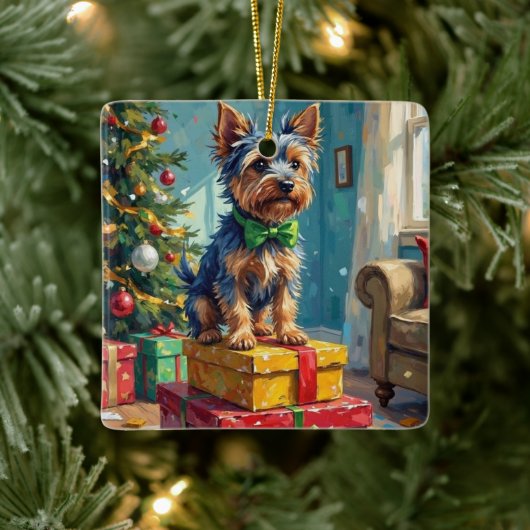 Feisty Australian Terrier King of Christmas Gifts  セラミックオーナメント (ツリー)