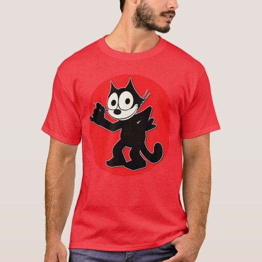 Feli Cartoon Cat Red Sunset Sly Smiling Feliee vin Tシャツ (正面)