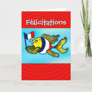 FÉLICITATIONSのフランスのな旗の魚のおもしろいな挨拶状 カード