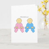 Félicitations、フランスのな双生児、男の子および女の子 カード (黄色い花)