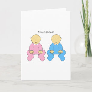 Félicitations、フランスのな双生児、男の子および女の子 カード