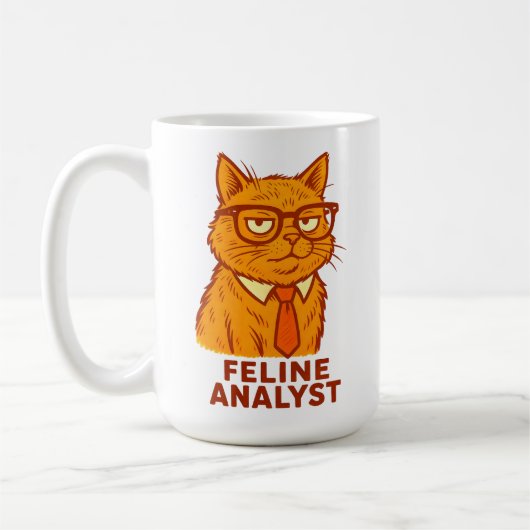Feline Analyst – Funny Retro Cat  Gift Cup  コーヒーマグカップ (左)