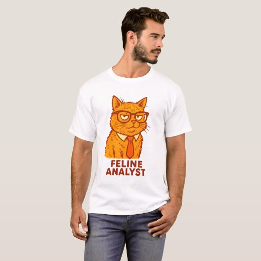 Feline Analyst – Funny Retro Cat Gift Tシャツ (正面フル)