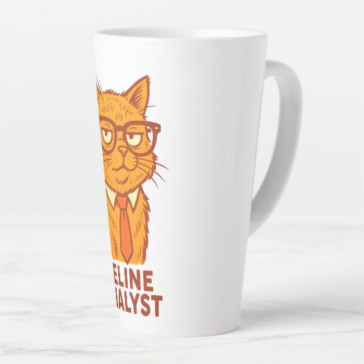 Feline Analyst Retro Cat Mug – Cat Lover Gift カフェラテマグ (右アングル)