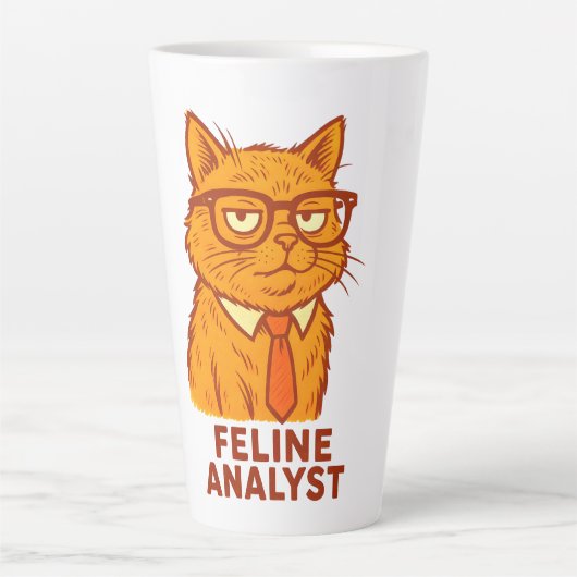 Feline Analyst Retro Cat Mug – Cat Lover Gift カフェラテマグ (正面)