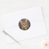 Feline and Floral | Cute Artistic Gray Tabby Cat ラウンドシール (封筒)