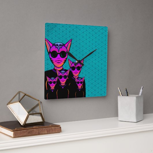 Feline character スクエア壁時計 (オフィス)