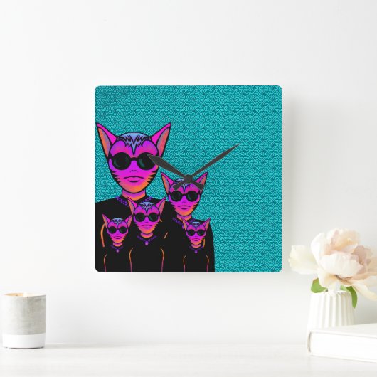 Feline character スクエア壁時計 (ホーム)