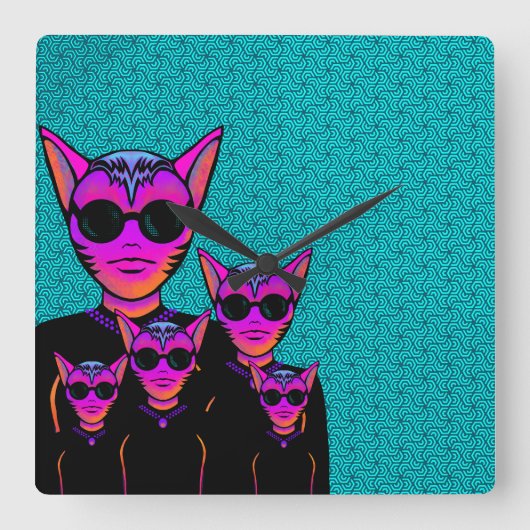 Feline character スクエア壁時計 (正面)