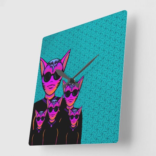 Feline character スクエア壁時計 (傾斜)