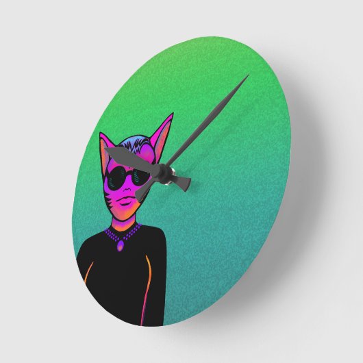 Feline character ラウンド壁時計 (傾斜)