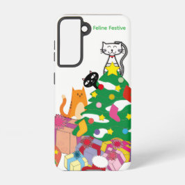 Feline Festive Cats Christmas Galaxy Case – White Samsung Galaxy S21ケース
