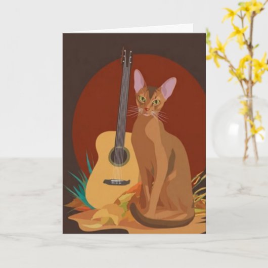 Feline & Folk Music Greeting Card カード (黄色い花)