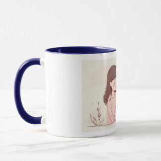 "Feline Friendship" Ceramic Mug - White with Blue マグカップ