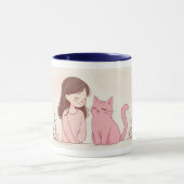 "Feline Friendship" Ceramic Mug - White with Blue マグカップ (中央)