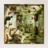 Feline Garden Cats on Sunlit Veranda ジグソーパズル (横)