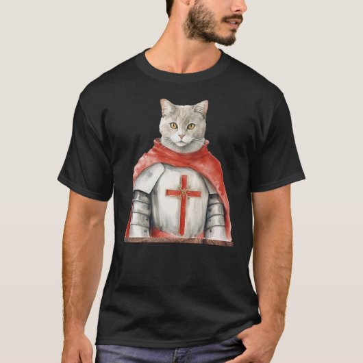 Feline Knight Templar The Crusader Cat Tシャツ (正面)