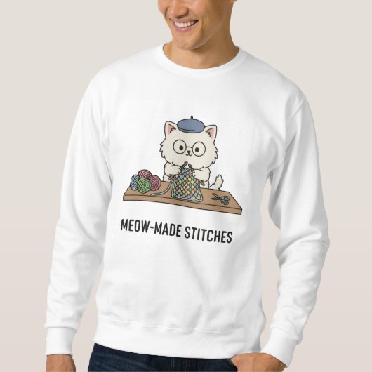 Feline Knitter 'Meow-Made Stitches' Crafting Art スウェットシャツ (正面)