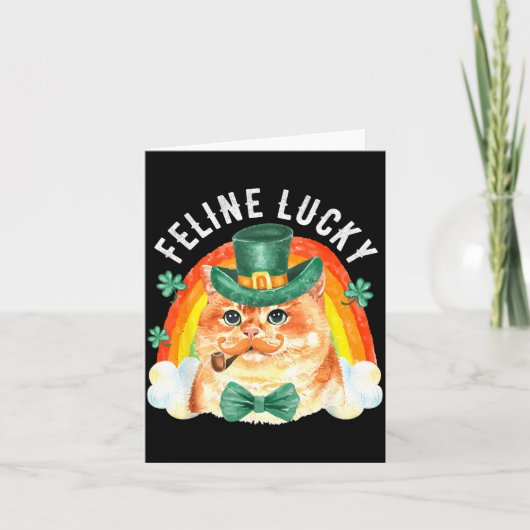 Feline Lucky St Patricks Day Funny Leprechaun Cat  カード (正面)