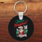 Feline Navidad Funny Cat Christmas Holiday Xmas Sa キーホルダー (正面)
