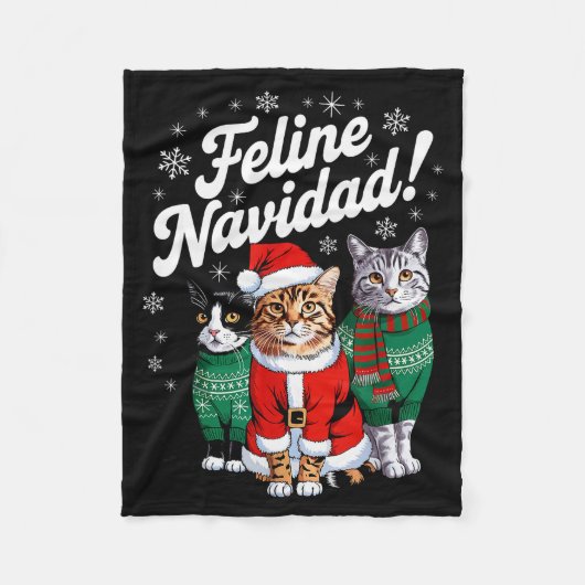 Feline Navidad Funny Cat Christmas Holiday Xmas Sa フリースブランケット (正面)