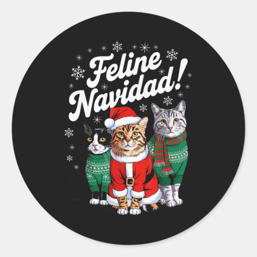 Feline Navidad Funny Cat Christmas Holiday Xmas Sa ラウンドシール (正面)